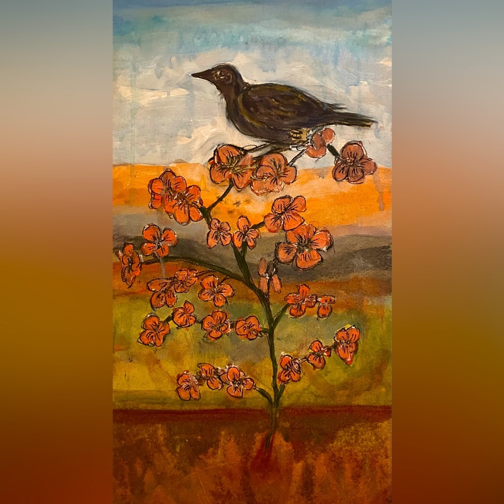 "Birdwatching in rainforest" pastel, watercolor, charcoal on board